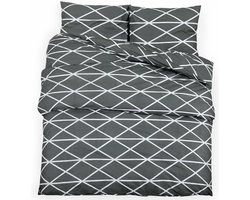vidaXL - Dekbedovertrekset - 135x200 - cm - katoen - donkergrijs - en - wit