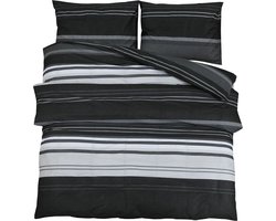 vidaXL - Dekbedovertrekset - 135x200 - cm - katoen - zwart - gestreept
