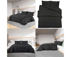 vidaXL Dekbedovertrekset lichtgewicht 135x200 cm microvezel zwart - Dekbed - Dekbedden - Dekbedovertrek - Overtrek