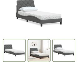 vidaXL Donkere Grijze Bed - Bed Frame - Bed met matras stof donkergrijs 80x200 cm - Tweepersoonsbed - Matras - Hoofdkussens