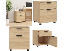 vidaXL Dossierkast verrijdbaar 45x38x54 cm bewerkt hout sonoma eiken - Dossierkast - Dossierkasten - Opberg Kast - Opbergkast