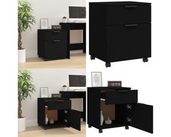 vidaXL Dossierkast verrijdbaar 45x38x54 cm bewerkt hout zwart - Dossierkast - Dossierkasten - Opberg Kast - Opbergkast