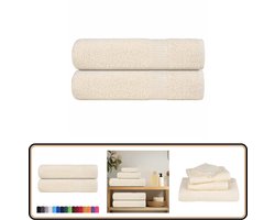 vidaXL Douchehanddoeken - 70x140 cm - 2 stuks - crème Badhanddoeken - Katoen Handdoeken - Creme Handdoeken - Badkamer Linnen - Luxe Handdoeken