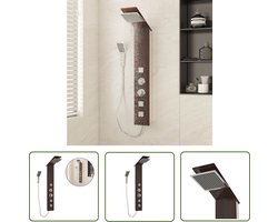vidaXL Douchesysteem - Douchepaneel - Douchepaneelsysteem glas bruin - Regendouche - Massagejets - Badkamerspiegel