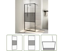 vidaXL Douchevloer - Inloopdouchewand - Inloopdouchewand 90x195 cm ESG-glas transparant en zwart - Glazen Douchedeur - Badkamerspiegel - Badkamermeubilair