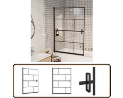 vidaXL Douchewand 100x140 cm ESG Zwart Douchecabine - Douchewand - Aluminium Douchecabine - Moderne Douchecabine - Zwarte Douchecabine