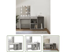 vidaXL Dressing Table - Kaptafel - Kaptafel met kastje en LED's bewerkt hout betongrijs - Led Verlichting - Makeup Tafel - Houten Kaptafel