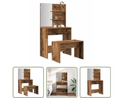vidaXL Dressing Table - Kaptafel - Kaptafelset bewerkt hout oud houtkleurig - Make-up Tafel - Make-up Bureau - Salontafel