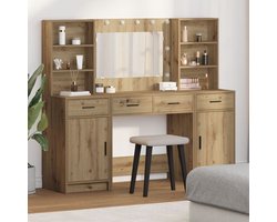 vidaXL - Dressing - tafel - set - met - LED - 3 - pcs - Artisan - Eiken - Bewerkt - hout