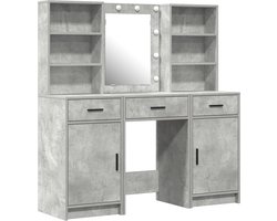 vidaXL - Dressing - tafel - set - met - LED - 3 - st - Beton - Grijs - Bewerkt - hout