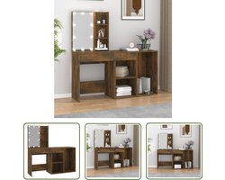 vidaXL Dressingtable - Kaptafel - Kaptafel met kastje bewerkt hout gerookt eikenkleurig - Houten Kaptafel - Bruine Kaptafel - Vintage Kaptafel