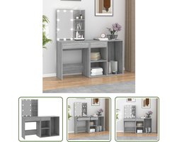 vidaXL Dressingtable - Kaptafel - Kaptafel met kastjes LED bewerkt hout grijs sonoma eiken - Make-up Tafel - Led Verlichting - Grijze Kaptafel