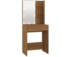 vidaXL Dressingtable - Kaptafel - Kaptafel met LED-verlichting 60x40x140 cm bruin eikenkleur - Bruine Eik - Houten Kaptafel - Led Verlichting