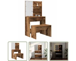 vidaXL Dressingtable - Kaptafel - Kaptafelset met LED-verlichting bewerkt hout oud houtkleurig - Led Verlichting - Makeup Tafel - Make Up Bureau