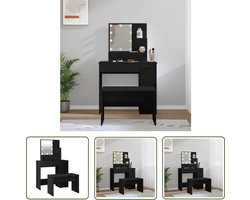 vidaXL Dressingtable - Kaptafel - Kaptafelset met LED-verlichting bewerkt hout zwart - Make-up Tafel - Led Verlichting - Houten Kaptafel