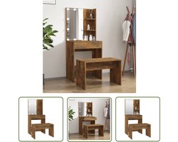 vidaXL Dressingtable - Kaptafel - Kaptafelset met LED's bewerkt hout gerookt eiken - Make-up Tafel - Led Verlichting - Bruine Kaptafel