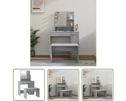 vidaXL Dressingtable - Kaptafel - Kaptafelset met LED's bewerkt hout grijs sonoma - Make-up Tafel - Led Verlichting - Grijze Kaptafel