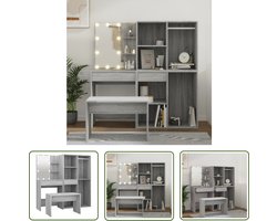 vidaXL Dressingtafel - Kaptafel - Kaptafelset met LED's bewerkt hout grijs sonoma eikenkleurig - Make-up Tafel - Grijze Kaptafel - Houten Kaptafel