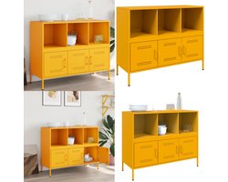 vidaXL Dressoir 100,5x39x79 cm staal mosterdgeel - Dressoir - Dressoirs - Opbergkast - Wandkast