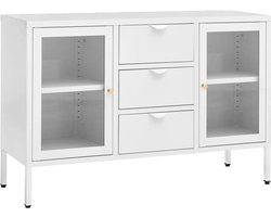 vidaXL - Dressoir - 105x35x70 - cm - staal - en - gehard - glas - wit