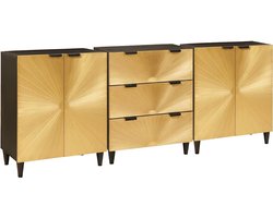 vidaXL - Dressoir - 3 - pcs - Zwart - en - Goud - 60 - x - 33 - x - 75 - cm - massief - mangohout