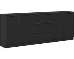 vidaXL - Dressoir - 3 - st - Zwart - Eiken - 180 - x - 30 - x - 70 - cm - Bewerkt - hout