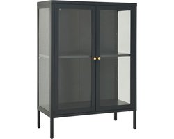 vidaXL - Dressoir - 75x35x105 - cm - staal - en - glas - antracietkleurig