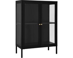 vidaXL - Dressoir - 75x35x105 - cm - staal - en - glas - zwart