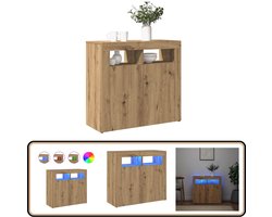 vidaXL Dressoir - 80x35x75 cm - LED - Artisanaal Eiken Bijzetkast - Dressoir - Led Verlichting - Houten Kast - Opbergkast