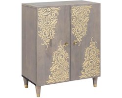 vidaXL - Dressoir - Grijs - en - Goud - 60 - x - 33 - x - 75 - cm - Massief - Mango - Hout