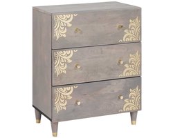 vidaXL - Dressoir - Grijs - en - Goud - 60 - x - 33 - x - 75 - cm - Massief - Mango - Hout