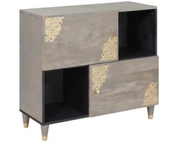vidaXL - Dressoir - Grijs - en - Goud - 80 - x - 33 - x - 75 - cm - Massief - Mango - Hout