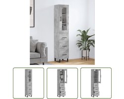 vidaXL Dressoir - Hoge Kast - Hoge kast 34,5x34x180 cm bewerkt hout betongrijs - Buffetkast - Houten Kast - Grijze Kast