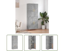vidaXL Dressoir - Hoge Kast - Hoge kast 69,5x34x180 cm bewerkt hout betongrijs - Buffetkast - Houten Kast - Grijze Kast