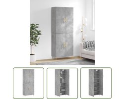 vidaXL Dressoir - Hoge Kast - Hoge kast 69,5x34x180 cm bewerkt hout betongrijs - Buffetkast - Houten Kast - Grijze Kast