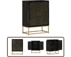 vidaXL Dressoir met 2 deuren 55x30x75 cm mangohout zwart en goud