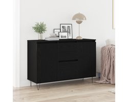 vidaXL - Dressoir - met - lade - Zwart - eiken - 101,5 - x - 35 - x - 70 - cm - Bewerkt - hout
