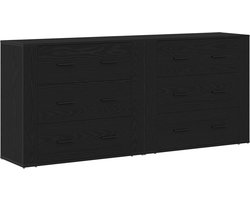 vidaXL - Dressoir - met - lade - Zwart - Eiken - 160 - x - 33 - x - 70 - cm - Bewerkt - hout