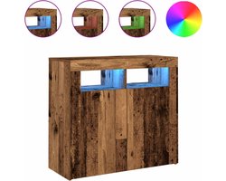 vidaXL - Dressoir - met - LED-verlichting - 80x35x75 - cm - bewerkt - hout - oud - hout