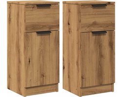 vidaXL - Dressoirs - 2 - st - 30x30x70 - cm - bewerkt - hout - artisanaal - eikenkleur