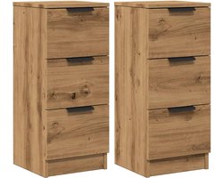 vidaXL - Dressoirs - 2 - st - 30x30x70 - cm - bewerkt - hout - artisanaal - eikenkleur