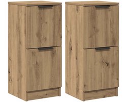 vidaXL - Dressoirs - 2 - st - 30x30x70 - cm - bewerkt - hout - artisanaal - eikenkleur