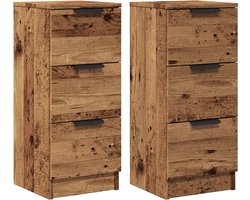 vidaXL - Dressoirs - 2 - st - 30x30x70 - cm - bewerkt - hout - oud - houtkleurig