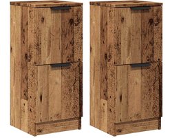 vidaXL - Dressoirs - 2 - st - 30x30x70 - cm - bewerkt - hout - oud - houtkleurig