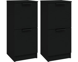 vidaXL - Dressoirs - 2 - st - 30x30x70 - cm - bewerkt - hout - zwart