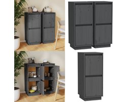 vidaXL Dressoirs 2 st 31,5x34x75 cm massief grenenhout grijs - Dressoir - Dressoirs - Kast - Opbergkast