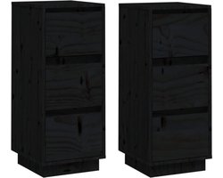 vidaXL - Dressoirs - 2 - st - 32x34x75 - cm - massief - grenenhout - zwart