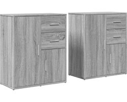 vidaXL - Dressoirs - 2 - st - 60x31x70 - cm - bewerkt - hout - grijs - sonoma - eikenkleur