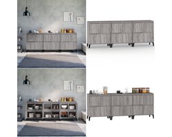 vidaXL Dressoirs 3 st 60x35x70 cm bewerkt hout grijs sonoma eikenkleur - Dressoir - Dressoirs - Kast - Dressoirkast