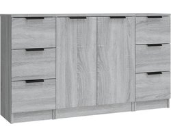 vidaXL - Dressoirs - 3 - st - bewerkt - hout - grijs - sonoma - eikenkleurig